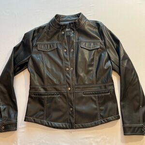 Sam Edelman Black Leather Jacket with White Stitching